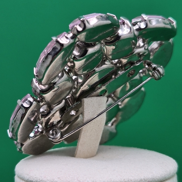 Pink Rose Raspberry Rhinestones Brooch Large Square Pin - Picture 4 of 8